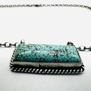 Kingman Turquoise & Sterling Silver Pendant Necklace—Navajo artist Johnny Dixon